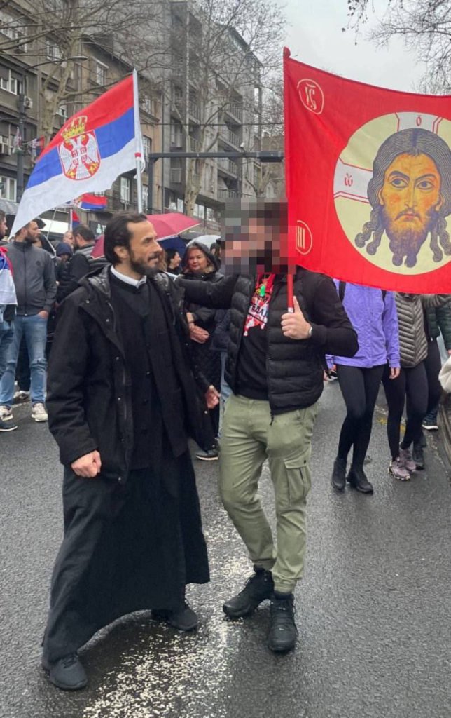 Serbian protests religious flags Jesus