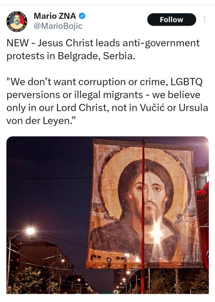 Serbian protester anti-EU propaganda