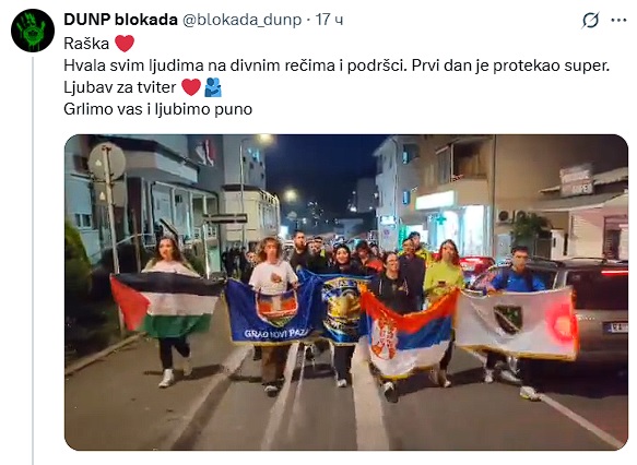 Serbian students carrying a Palestinian flag