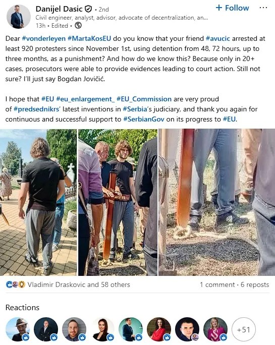 Serbian LinkedIn post