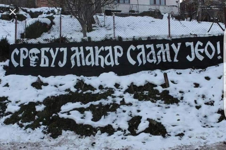 Serbian nationalist slogan "Serb it out, even if you have to eat straw"