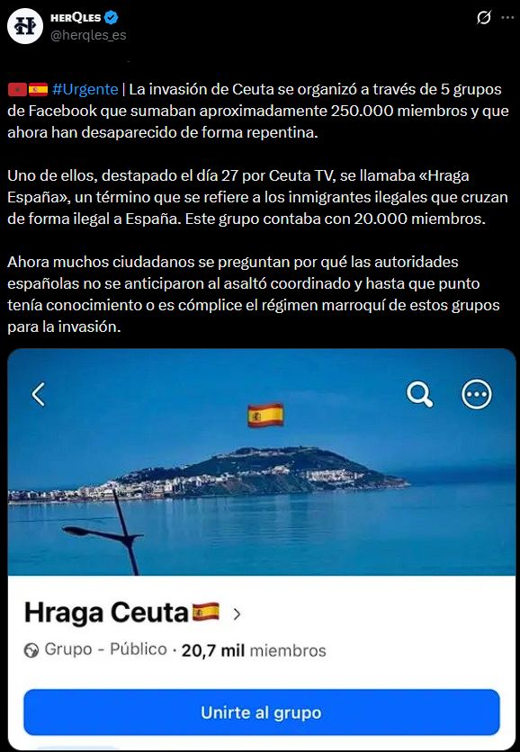 herQles X post about Ceuta migrant influx